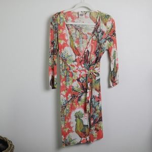 Anthropologie Lilka Capone Rooster Print Robe House Wrap Dress